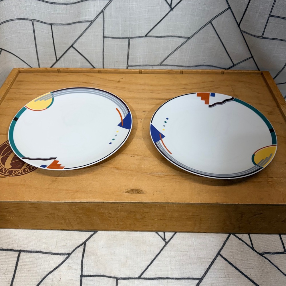 Studio Nova Orbit Salad Plates 8.25" White Normal Wear Memphis Geometric 2pc Set